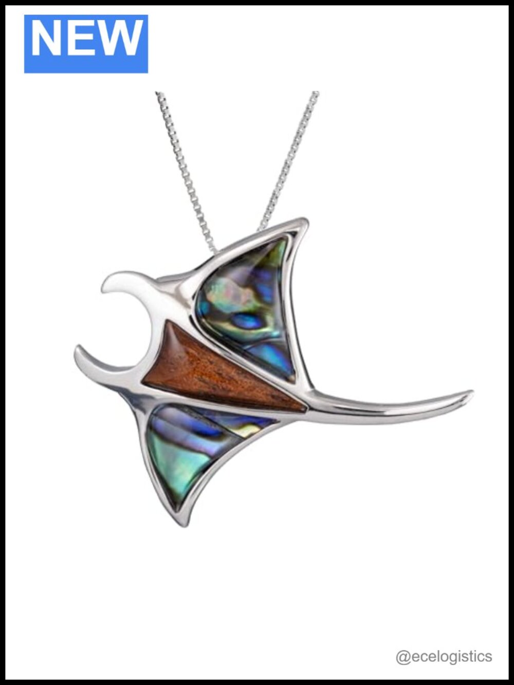 925 Sterling Silver Manta Ray Opal Koa Wood Larimar Pendant Necklace 18"